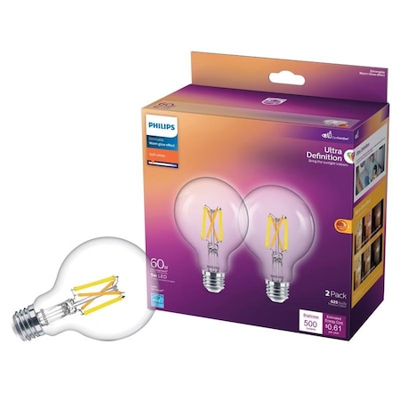 Philips Philips G25 E26 (Medium) LED Bulb Soft White 60 Watt Equivalence 2 pk 564906